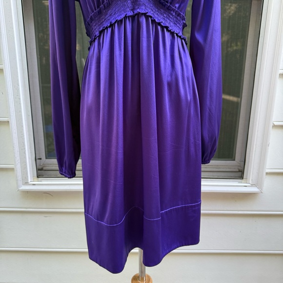 BCBGMaxAzria Persian blue silk V neck along sleeve dress size M - Picture 5 of 13
